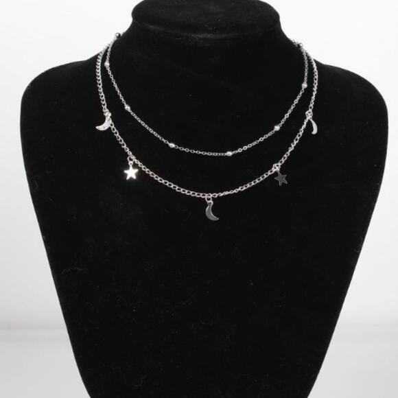 Silver Boho 2 Layer Star Necklace - Picture 2 of 2